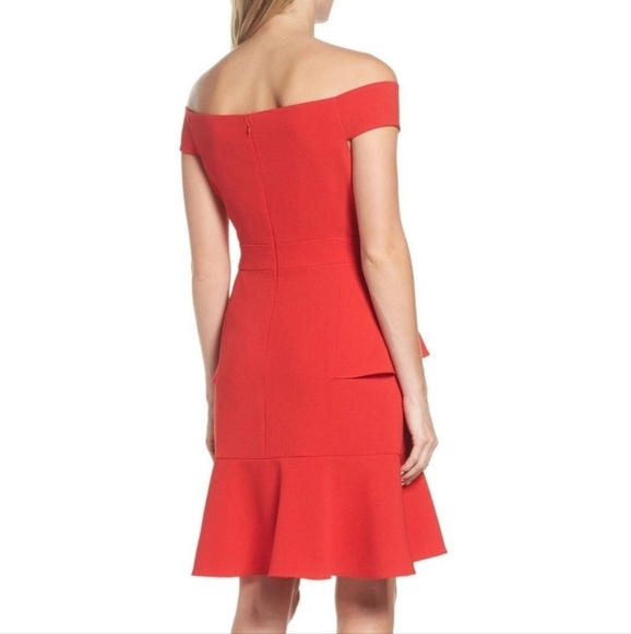 ELIZA J OFF THE SHOULDER RED RUFFAL HEM RED Mini DRESS Size 6 Women's - Picture 4 of 12